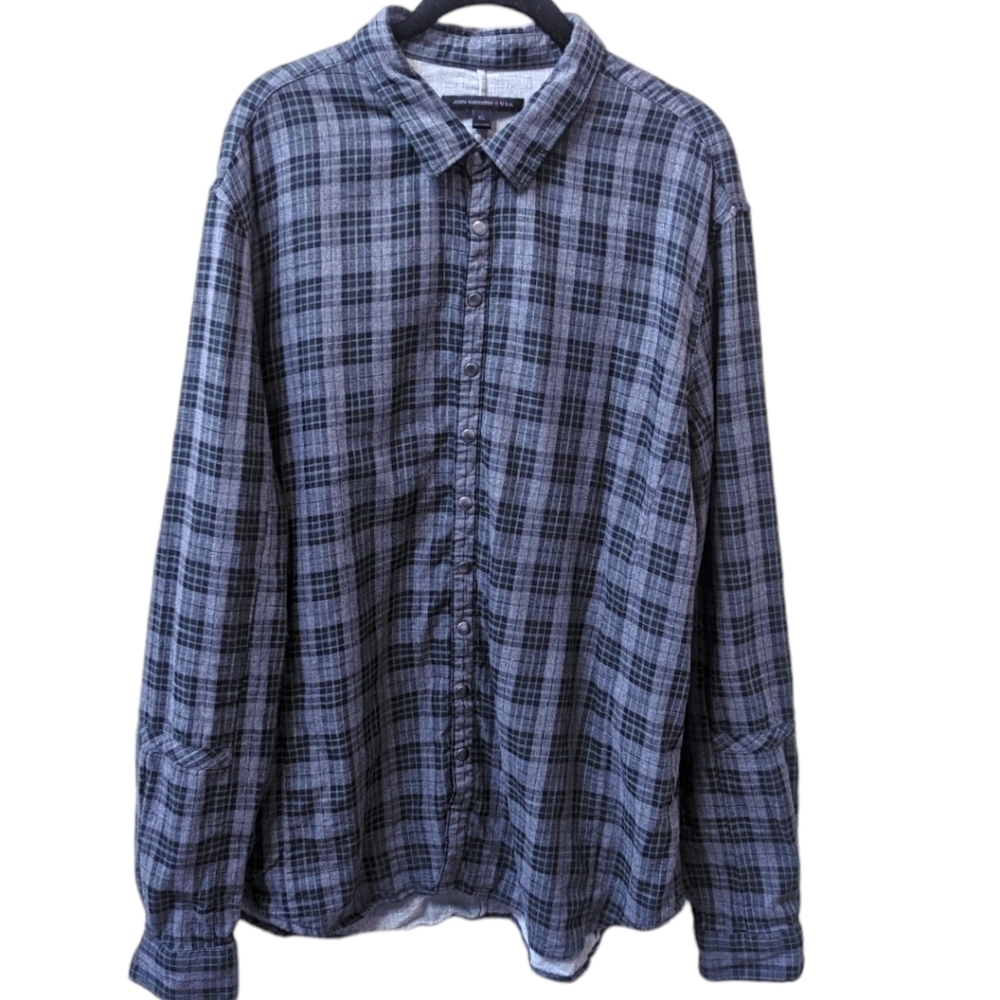 John Varvatos Grey Plaid Longsleeved Button Up Brushed Cotton Shirt (XL)